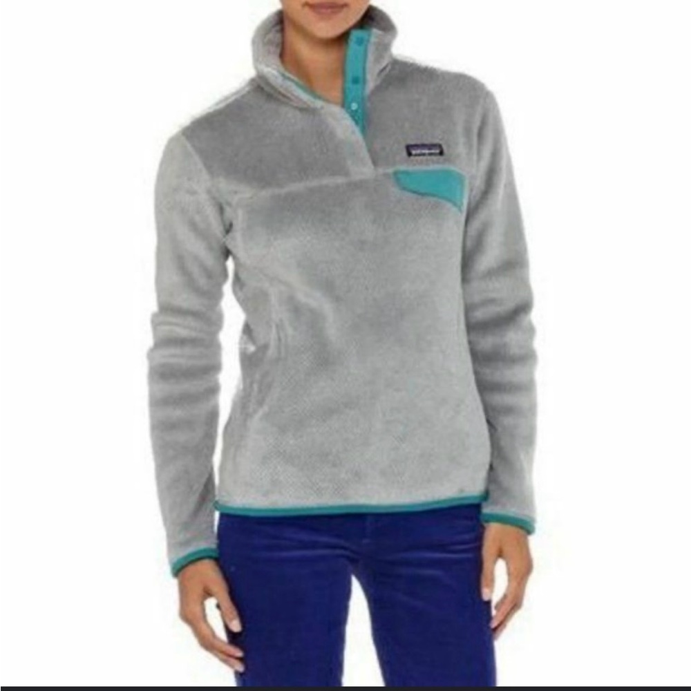 Patagonia Synchilla Gray Fleece with Teal Detail